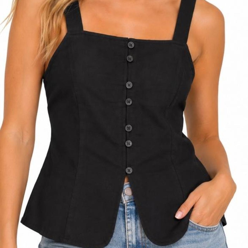 A New Day Women's Solit Front Buttoned Sleeveless Vest Top